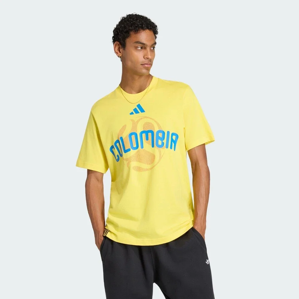 Adidas FIFA World Cup 26 Colombia T-Shirt Men's Yellow Graphic Cotton JAX1849